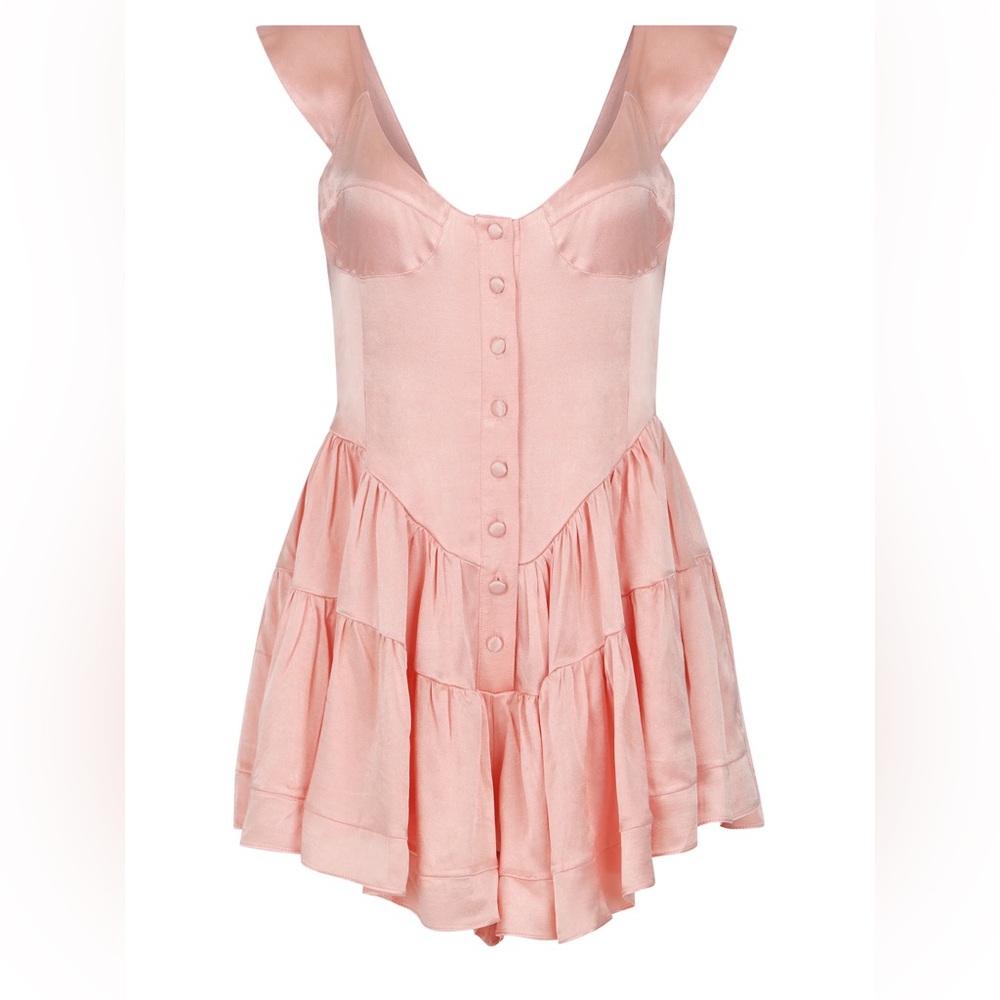 Vanessa Mooney THE ELISABETH ROMPER DRESS - BABY PINK SATIN